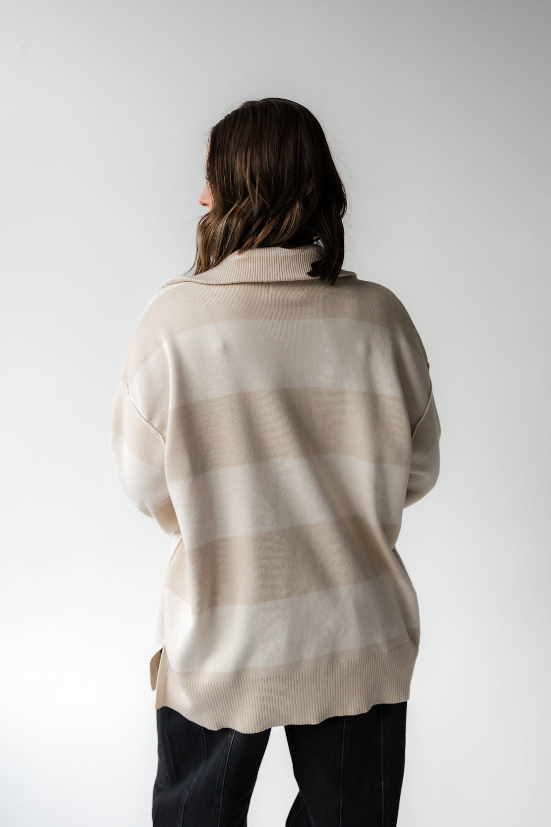 Harlow Striped Half Zip Sweatshirt | Sand Cream