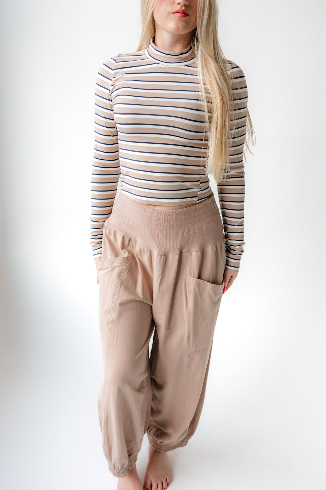 Up In The Air Printed Set | Sandy/Navy Stripe