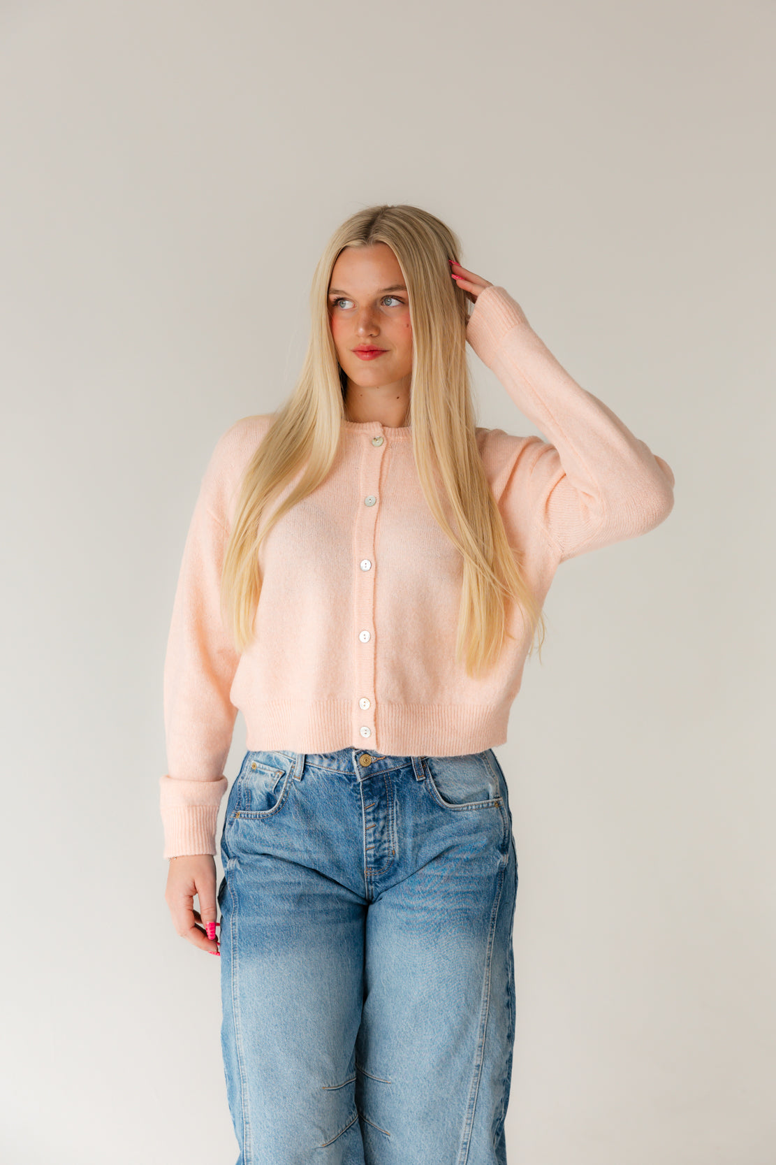 Kylie Button Down Cardigan | Light Pink