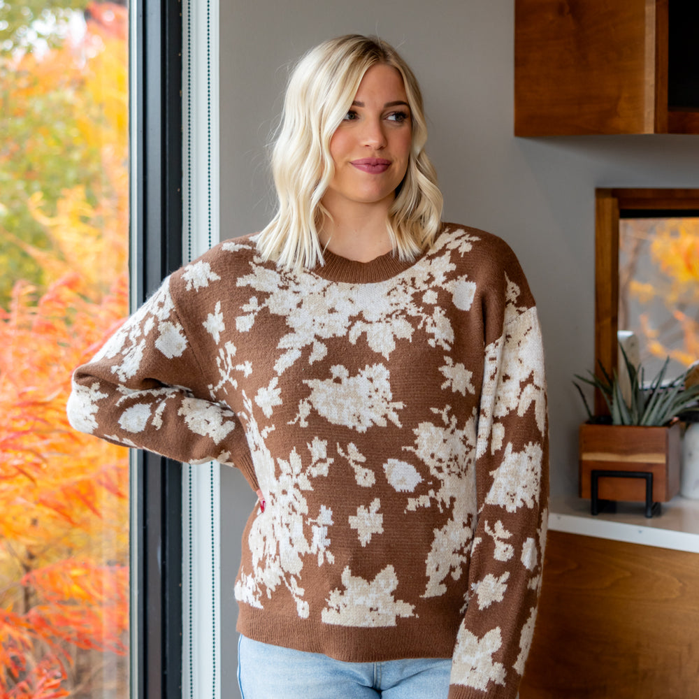 Jennifer Floral Sweater | Chocolate/Cream