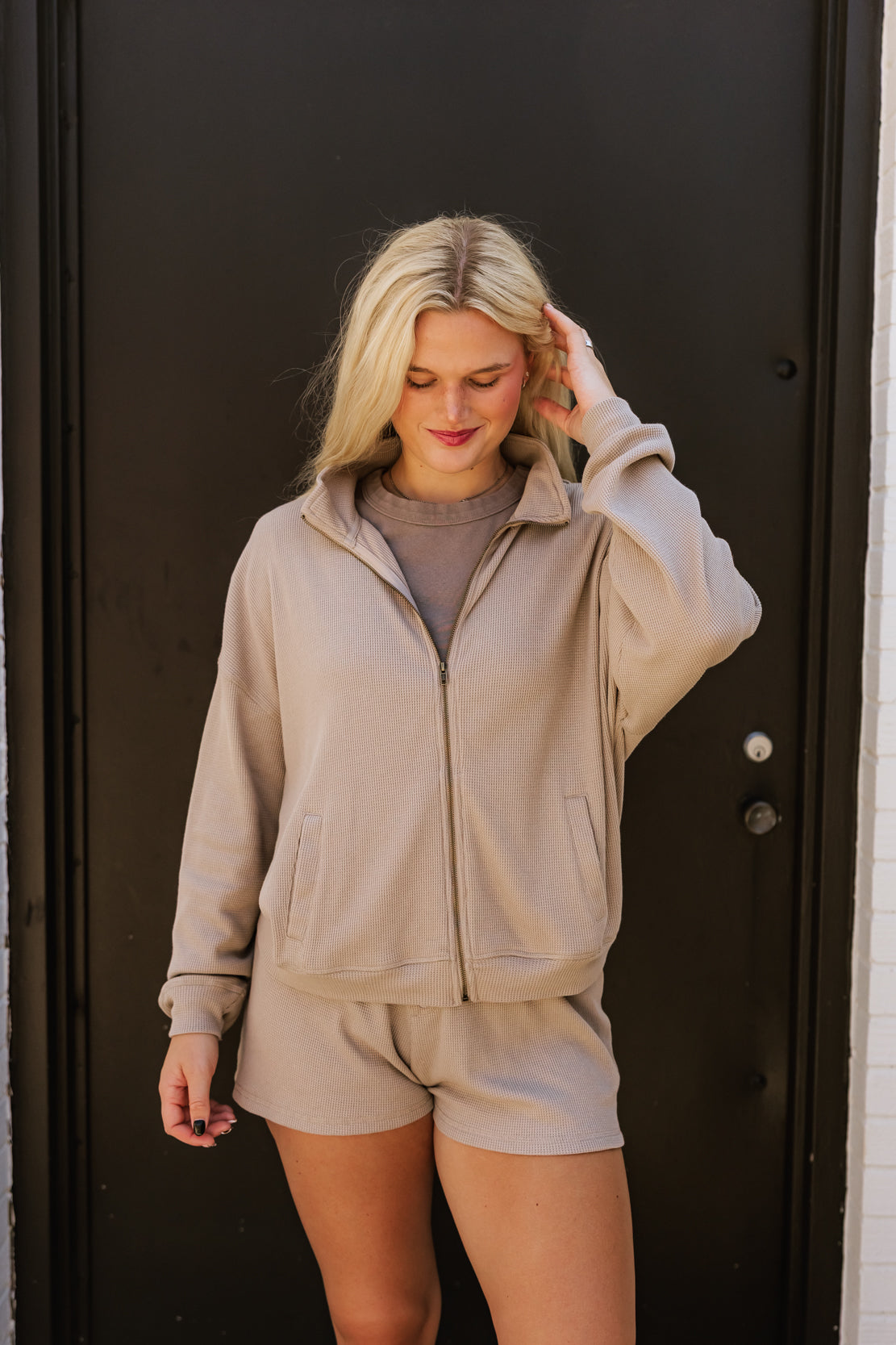 Hunter Waffle Zip Up & Short Set | Mocha