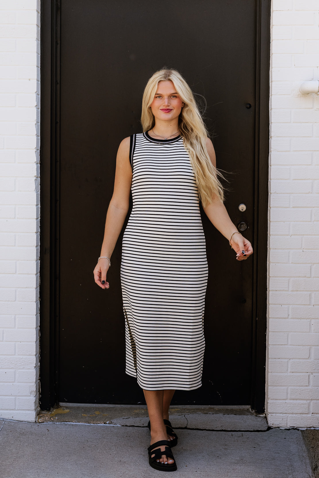 Ruby Striped Midi Dress | Black