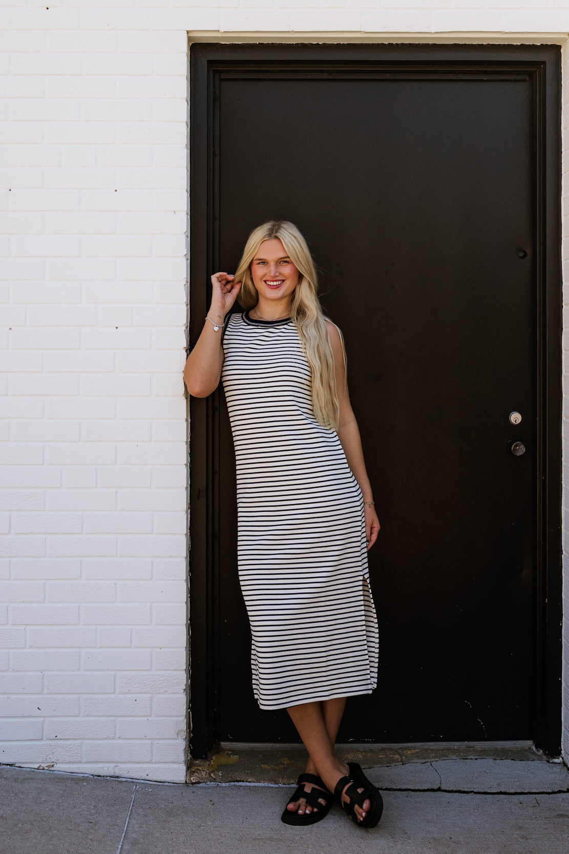 Ruby Striped Midi Dress | Black