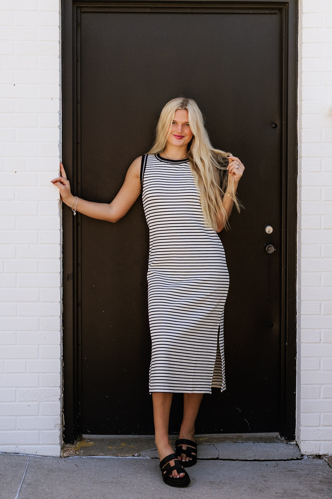 Ruby Striped Midi Dress | Black