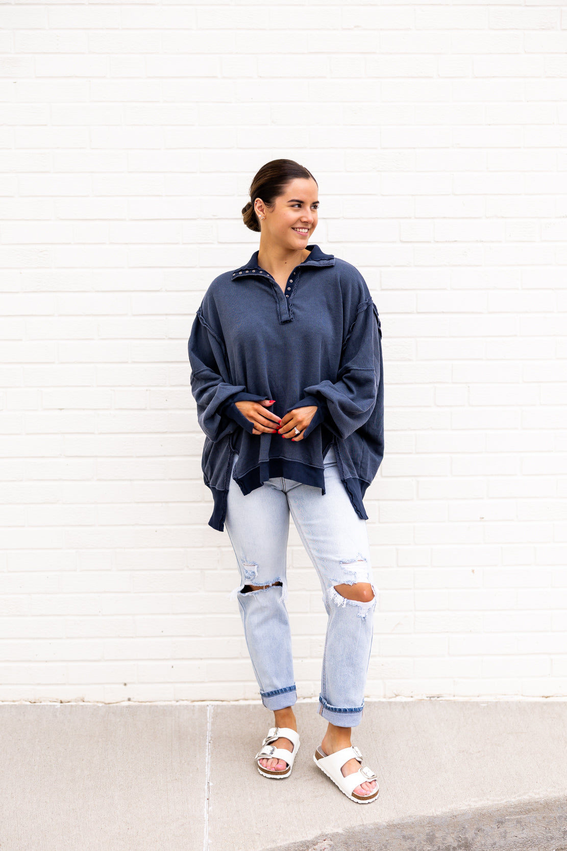 We The Free Camden Henley Sweatshirt | Navy