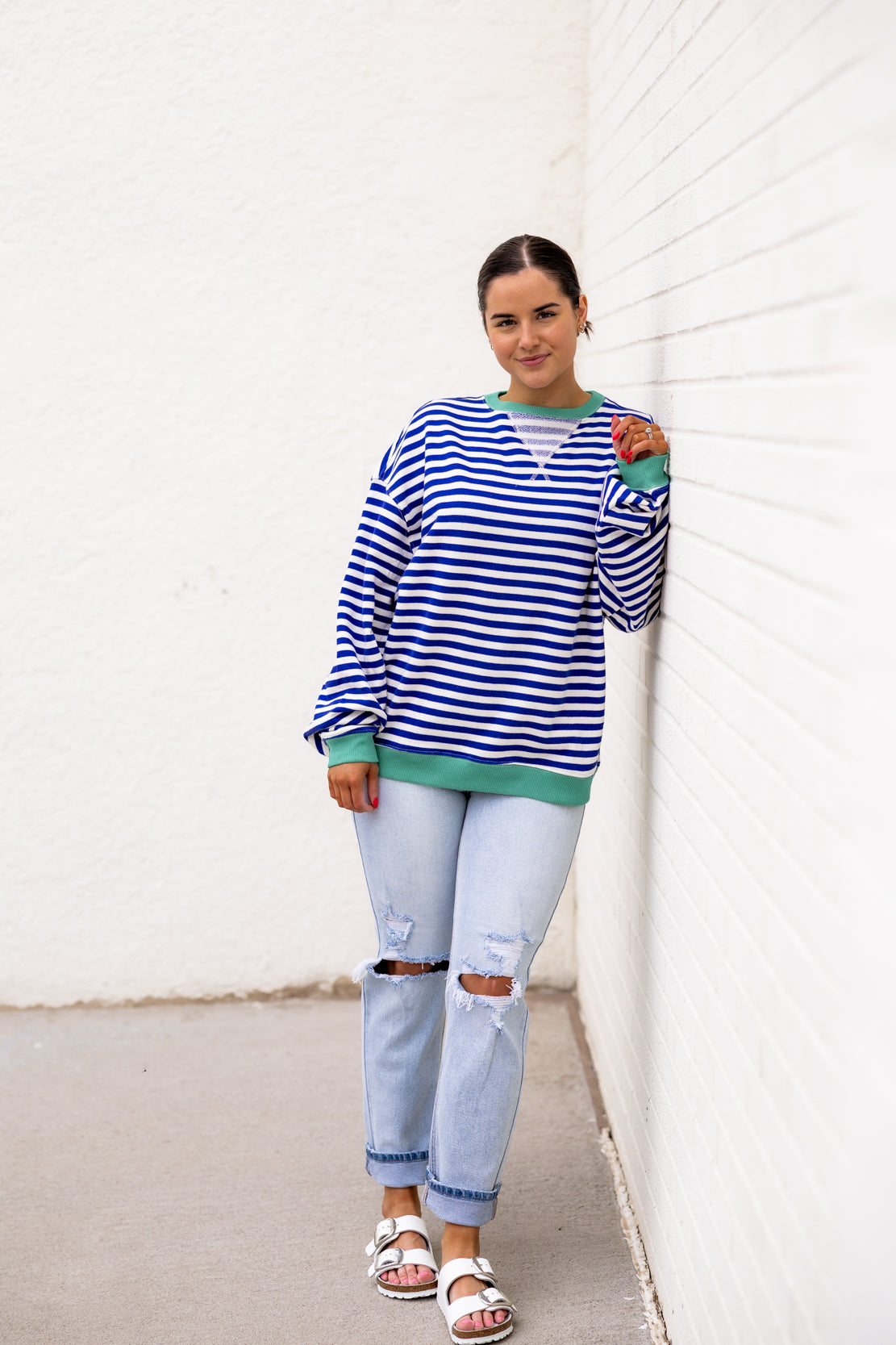 Classic Striped Oversized Crewneck | Sand Dollar Combo