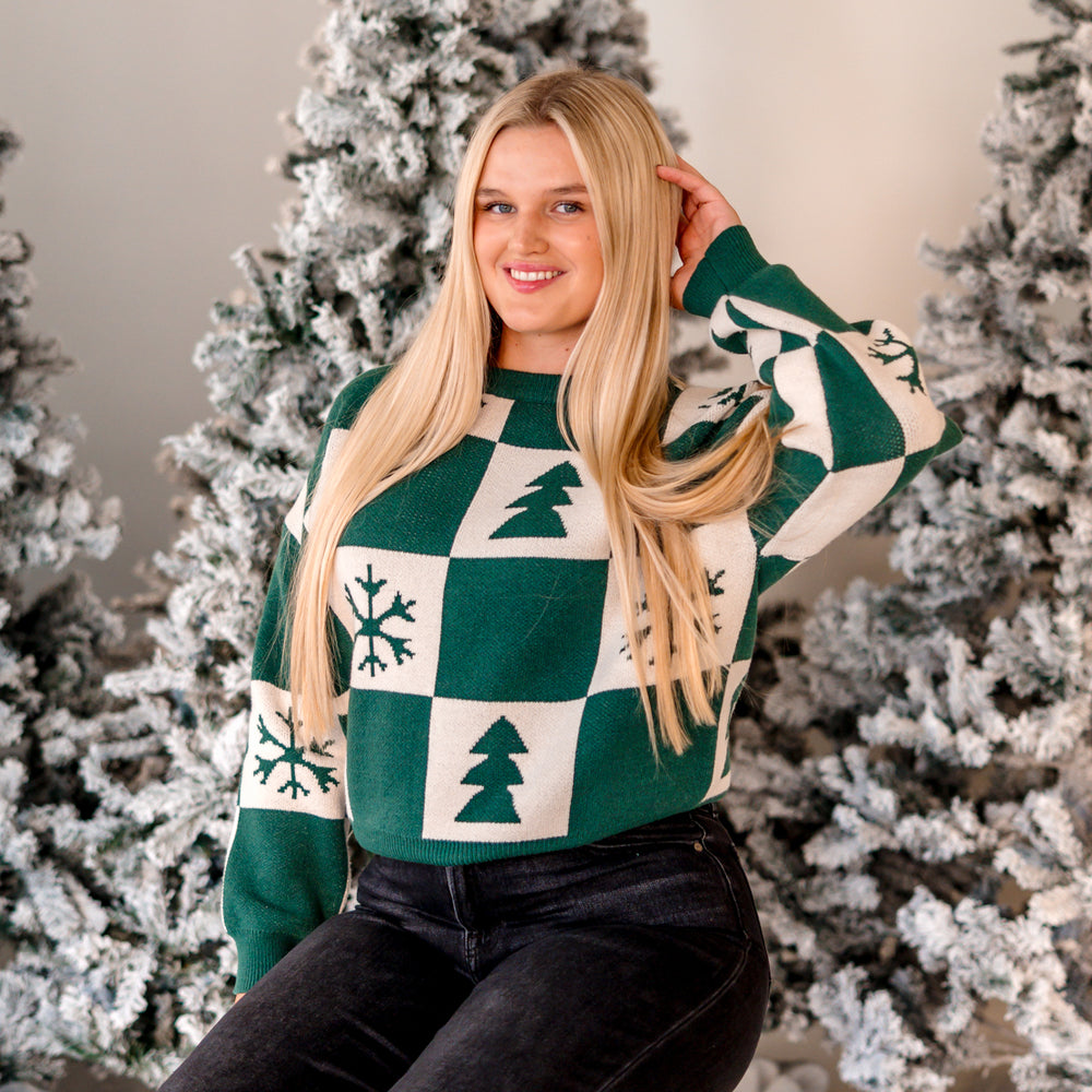 Christmas Checkered Sweater | Green/Cream