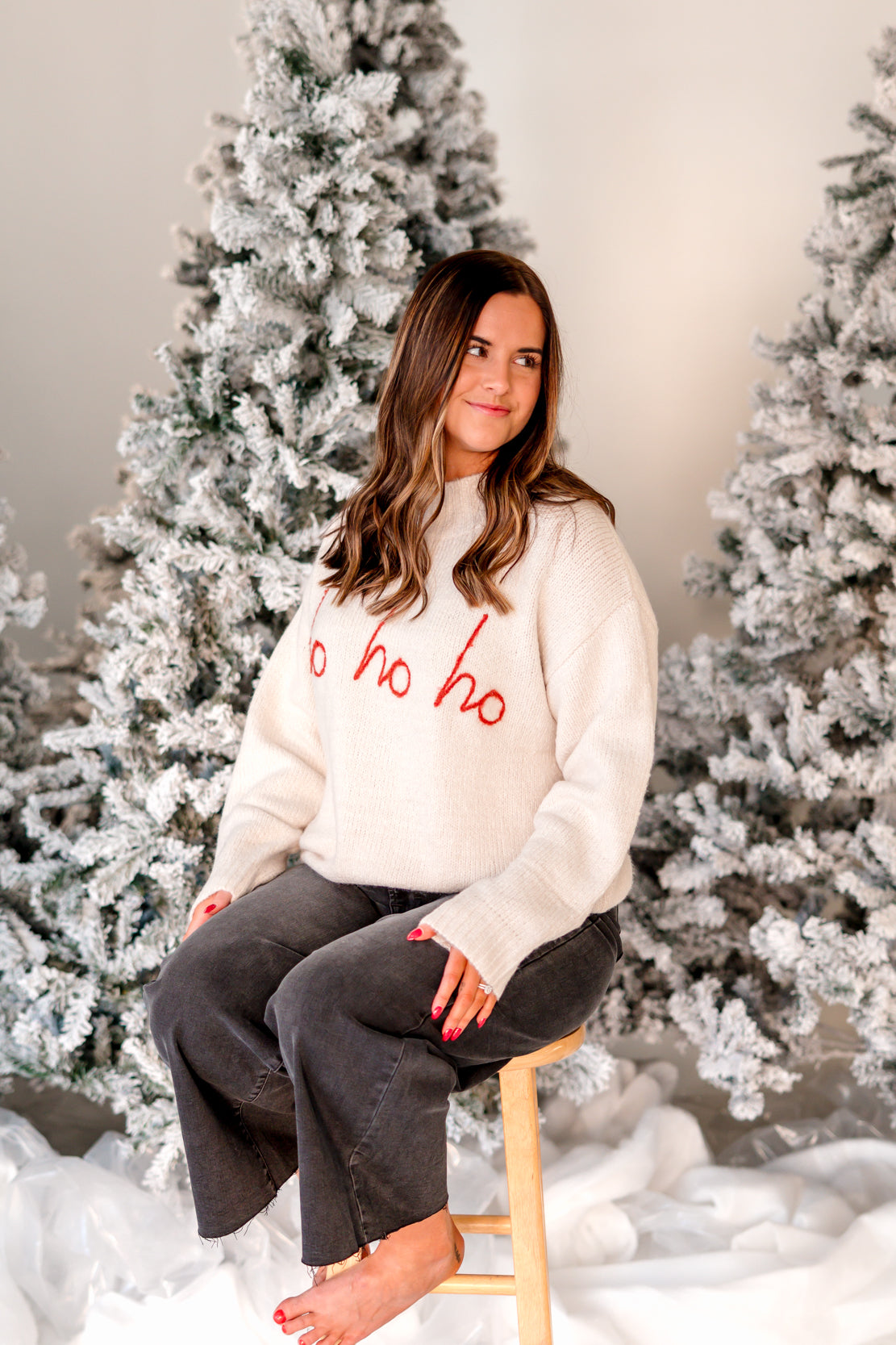 HO HO HO Mock Neck Sweater | White/Red