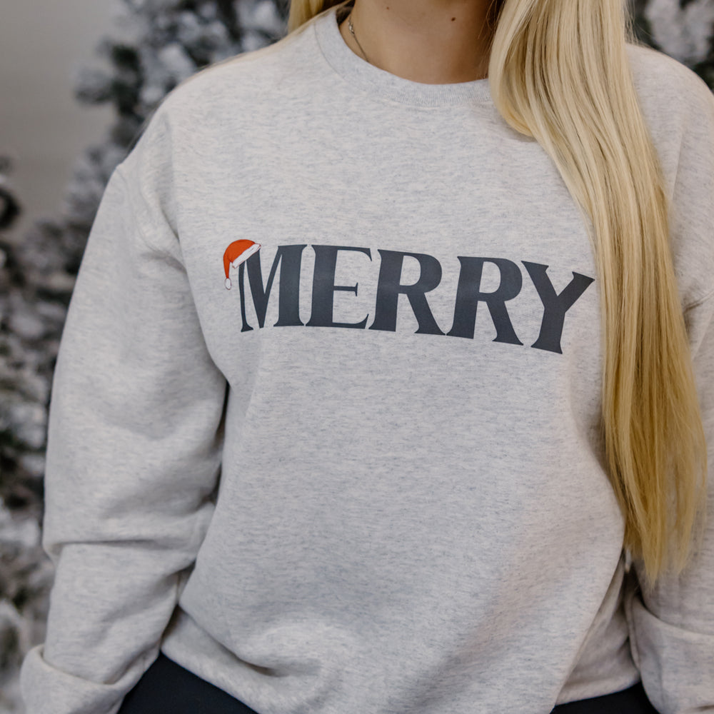 Merry Santa Hat Crewneck | Oatmeal Heather