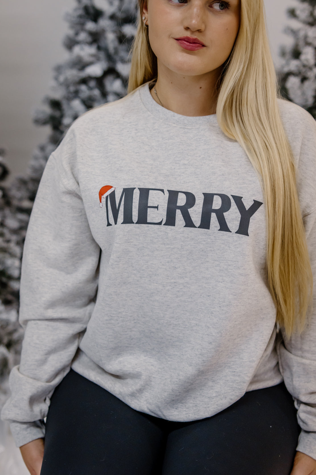 Merry Santa Hat Crewneck | Oatmeal Heather