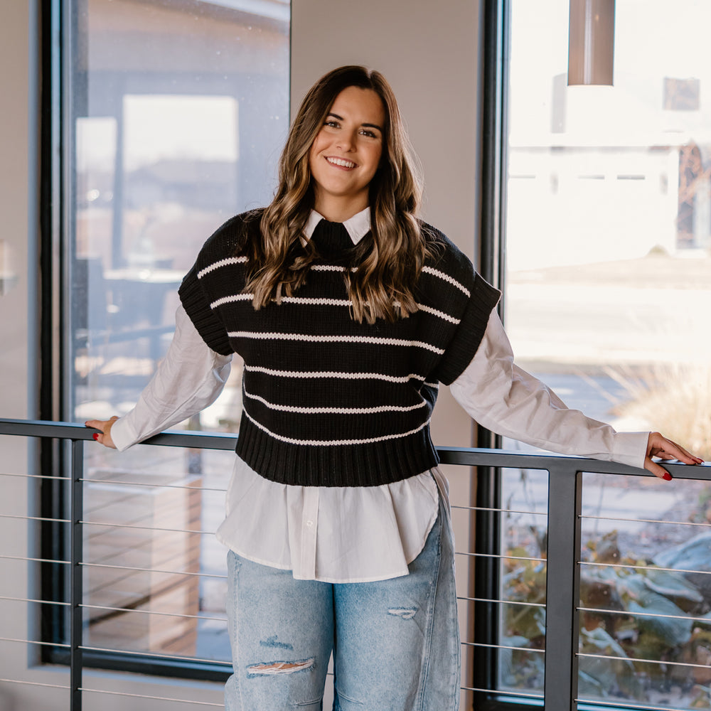 
                      
                        Wynn Striped Sweater Top | Black/Beige
                      
                    