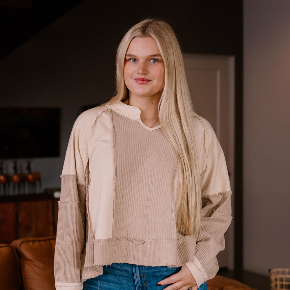 Eliza Long Sleeve Top | Beige Multi