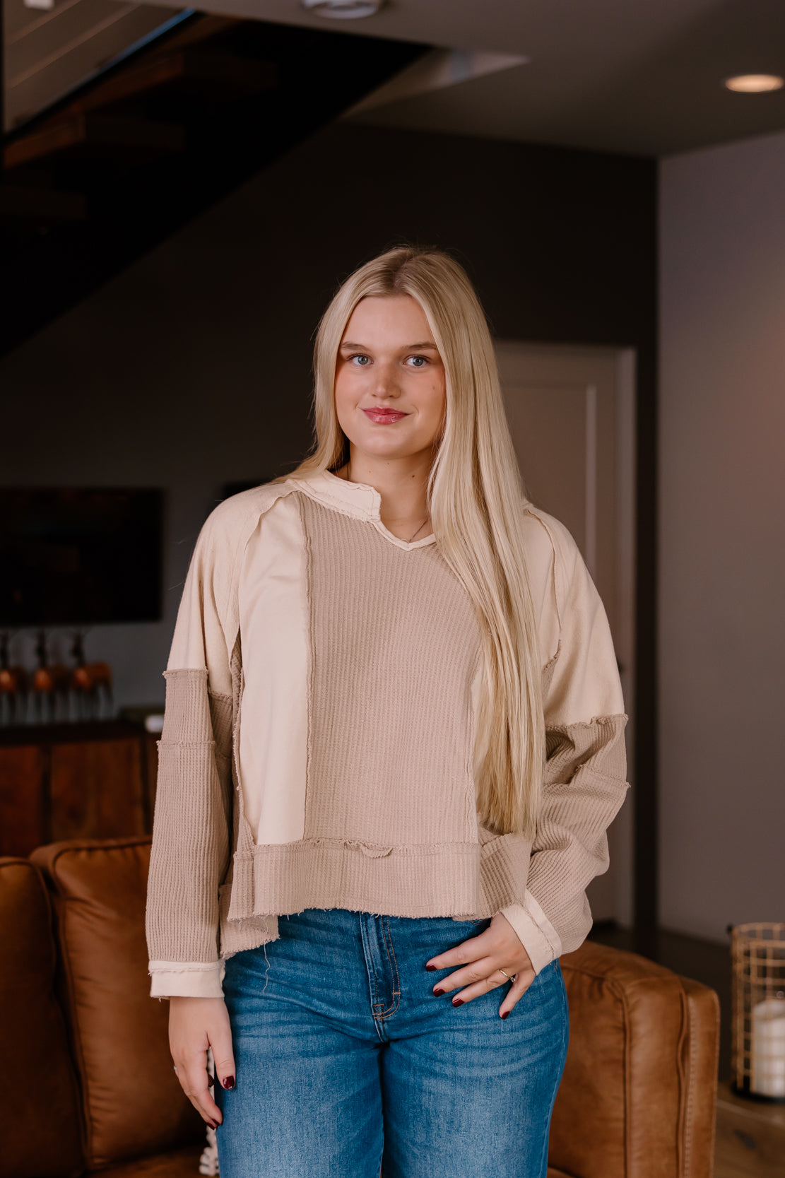 Eliza Long Sleeve Top | Beige Multi