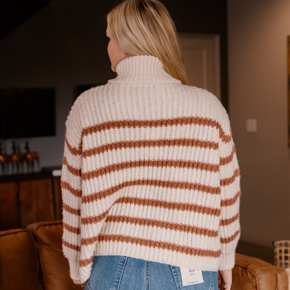 
                      
                        Allie Striped Turtleneck Sweater | Ivory Camel
                      
                    