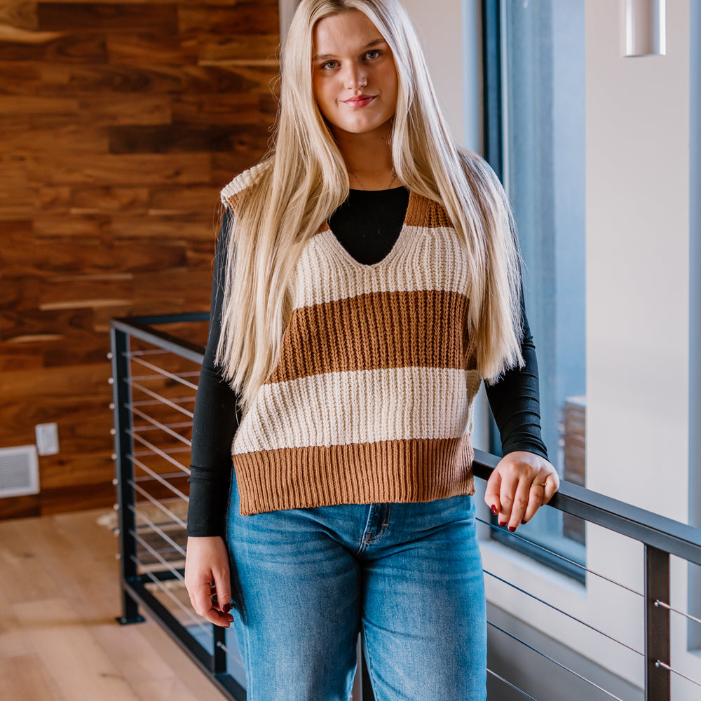 Alana Striped Sweater Vest | Brown