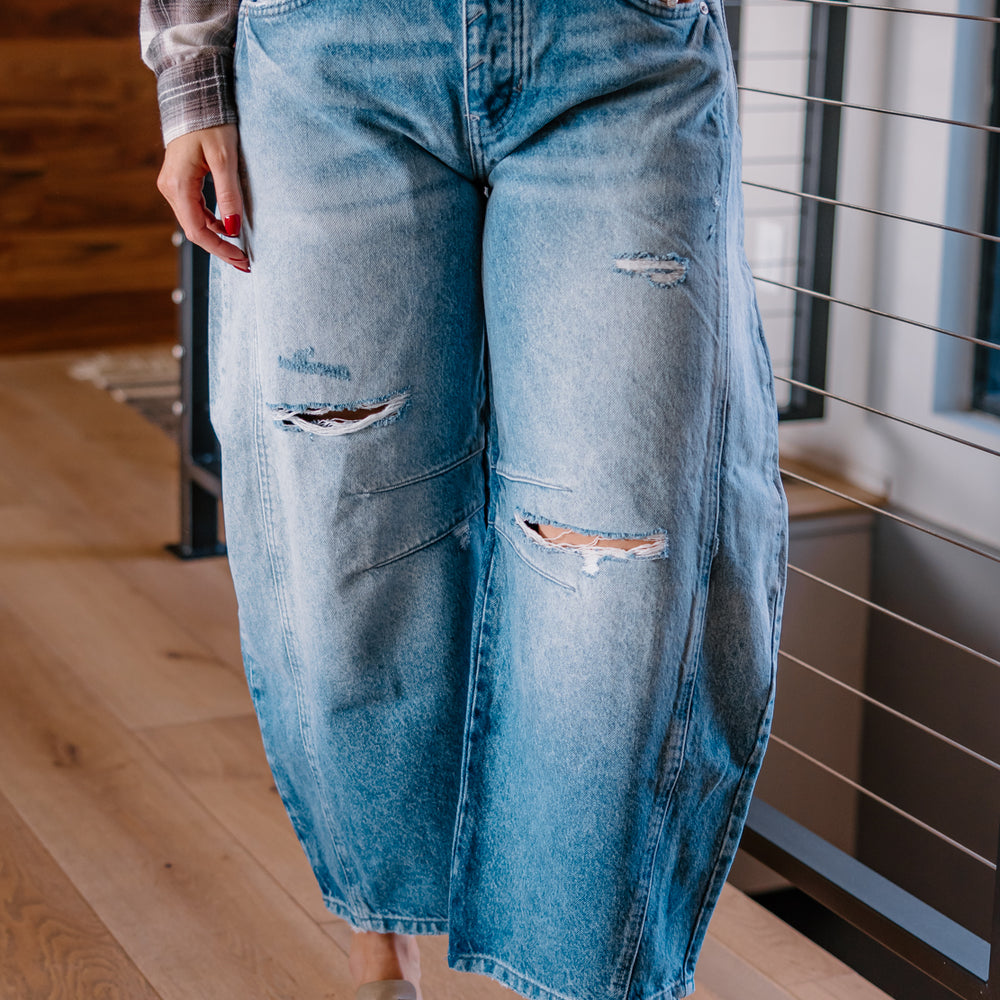 We The Free Good Luck Mid Rise Barrel Jeans | Barnyard Blue