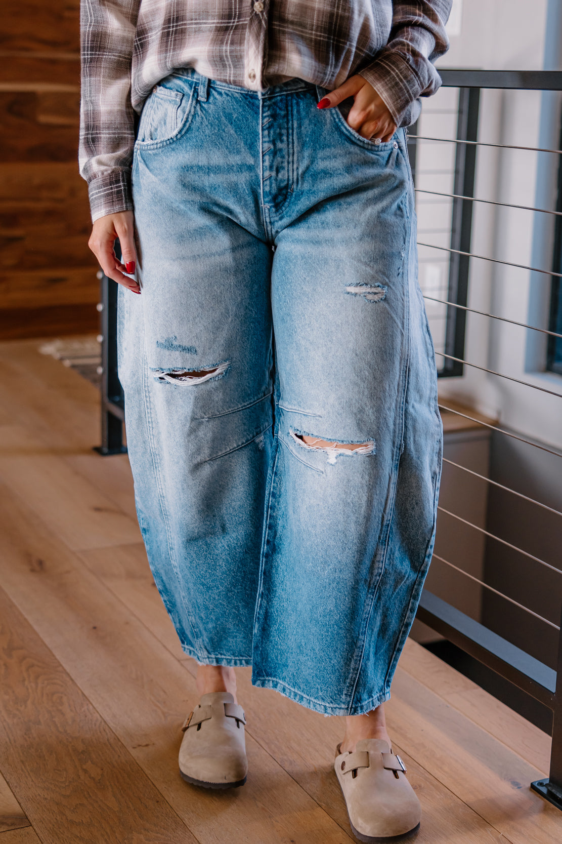 We The Free Good Luck Mid Rise Barrel Jeans | Barnyard Blue