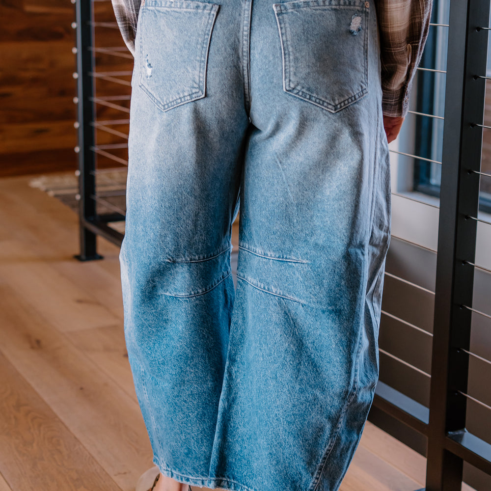 
                      
                        We The Free Good Luck Mid Rise Barrel Jeans | Barnyard Blue
                      
                    