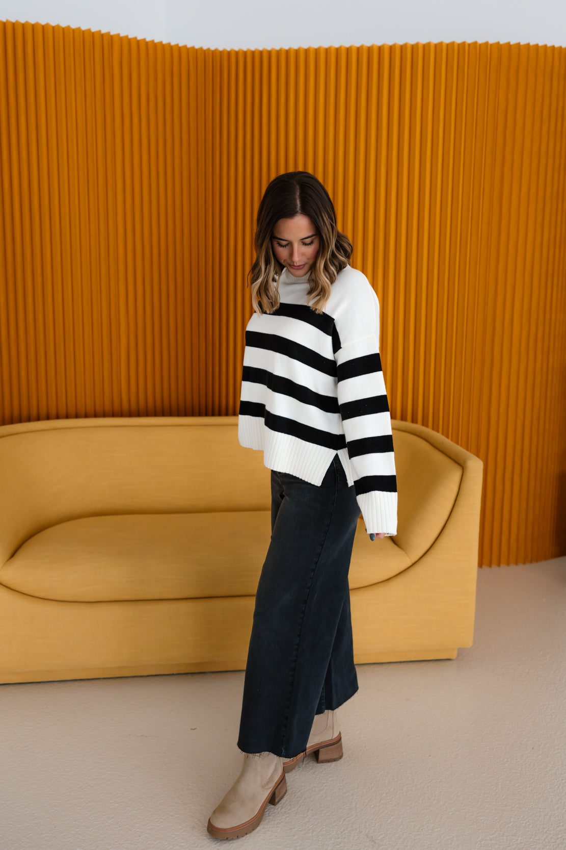 Lydia Striped Sweater | Cream/Black