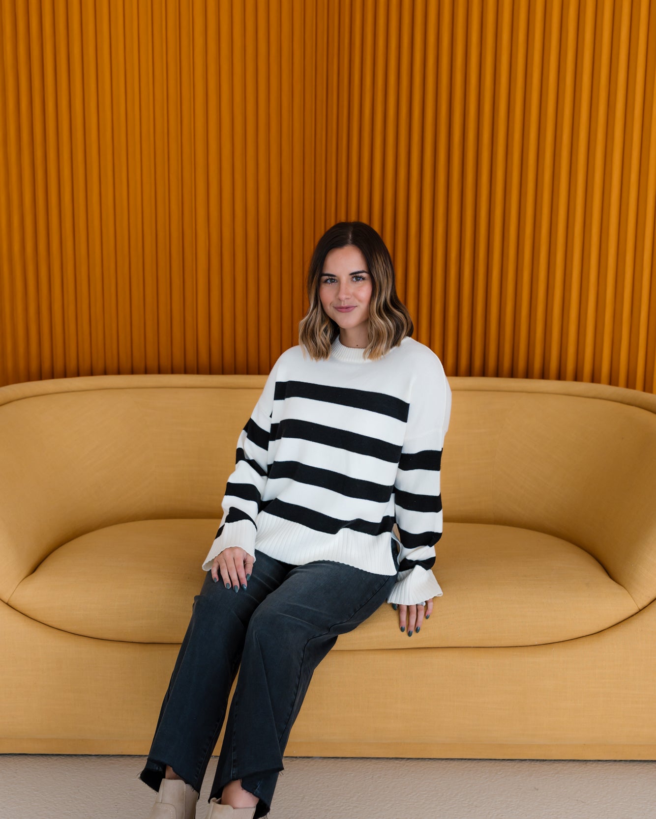 Lydia Striped Sweater | Cream/Black