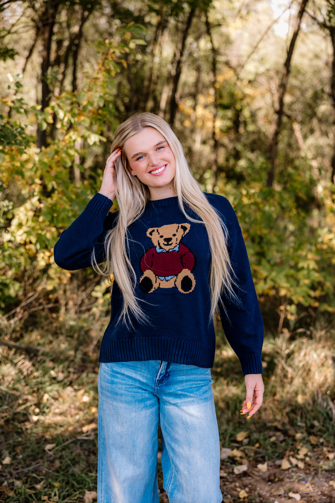 Teddy Bear Graphic Sweater | Navy