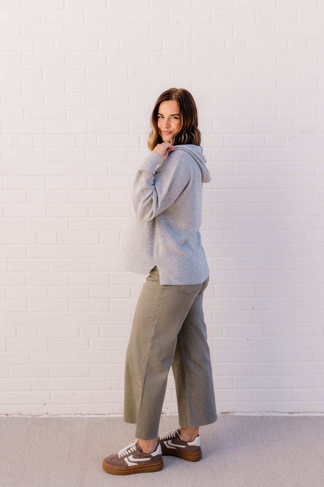 Penny Button Front Wide Leg Pant | Faded Olive