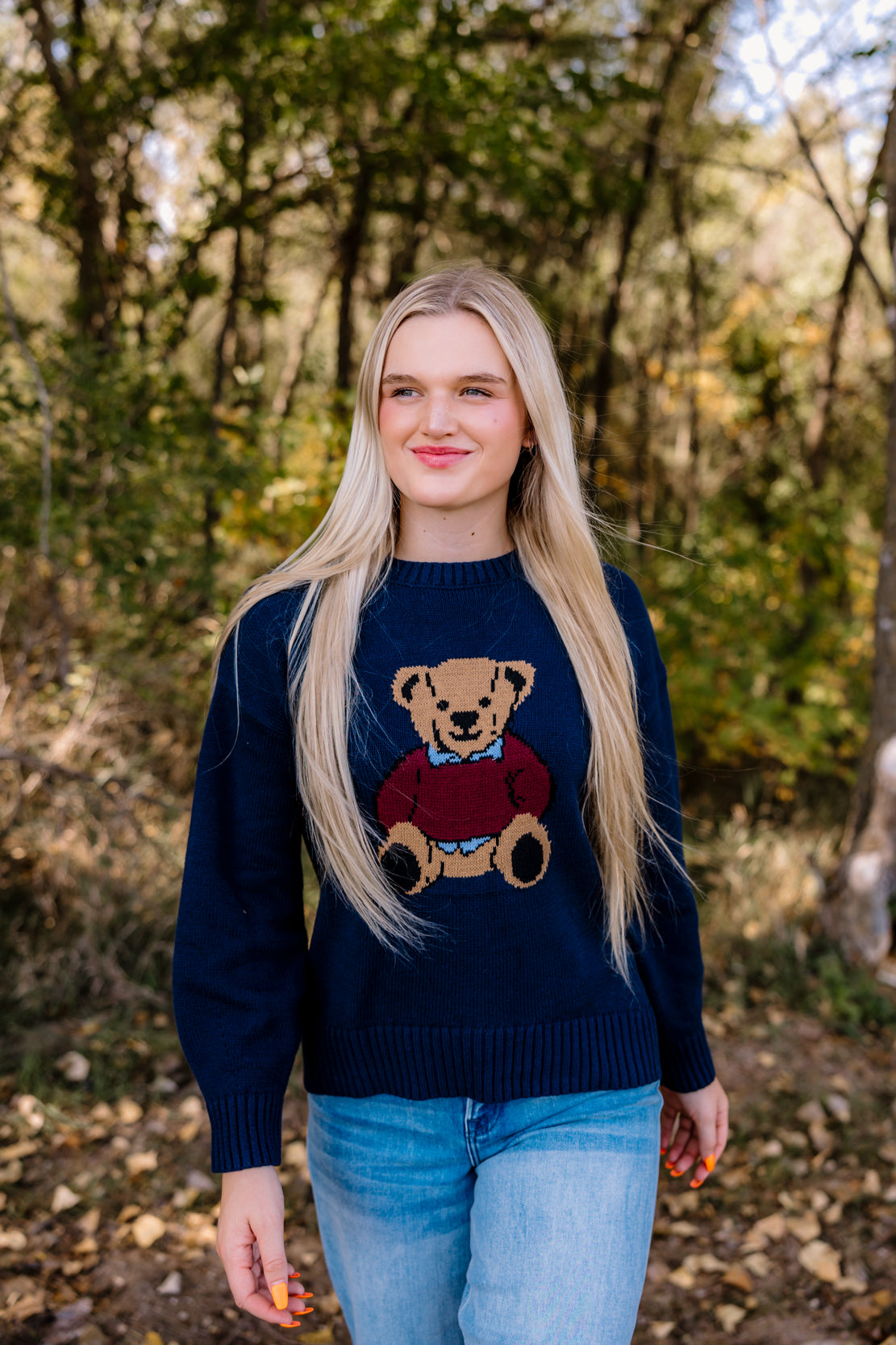 Teddy Bear Graphic Sweater | Navy