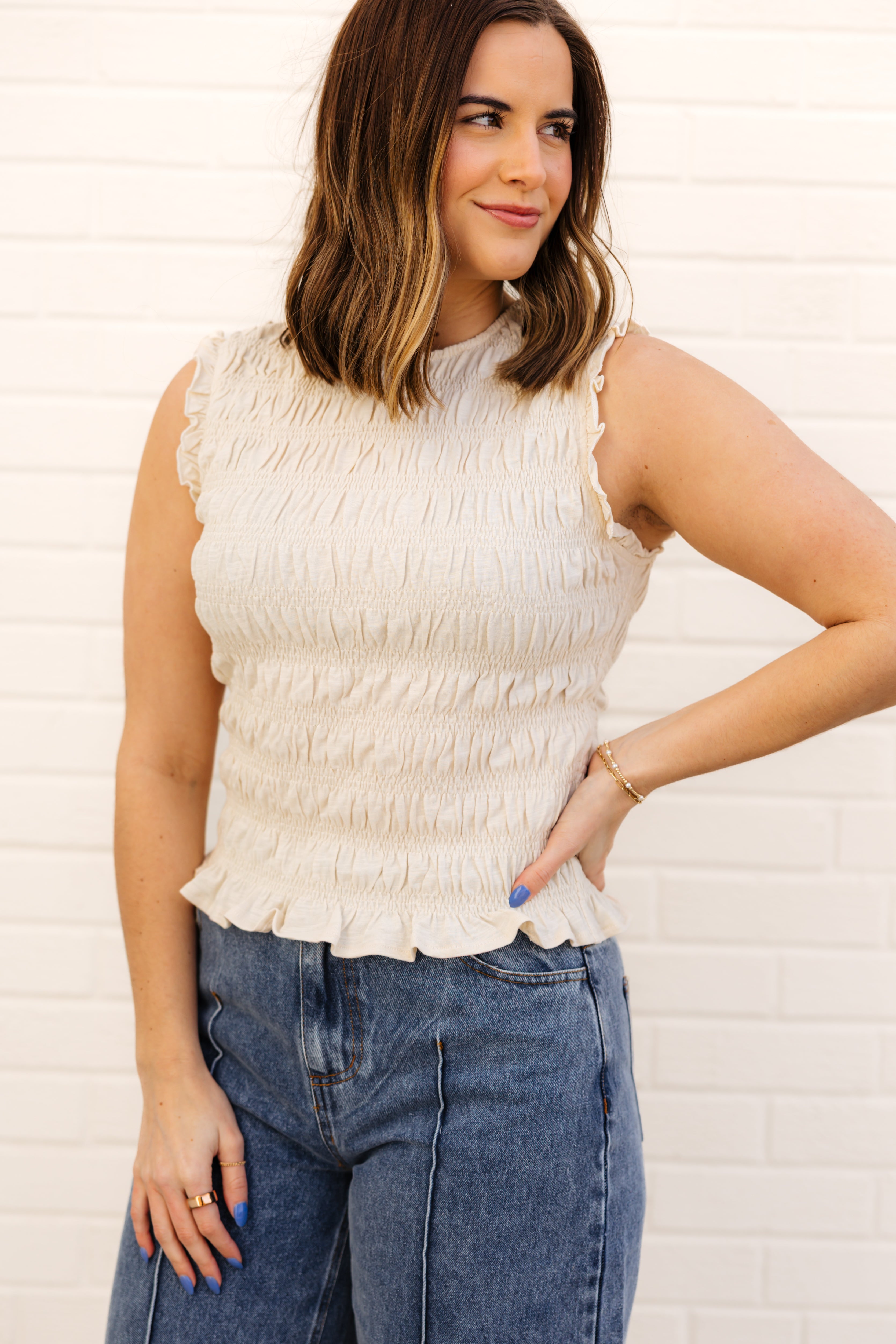Zara Smocked Top | Cream