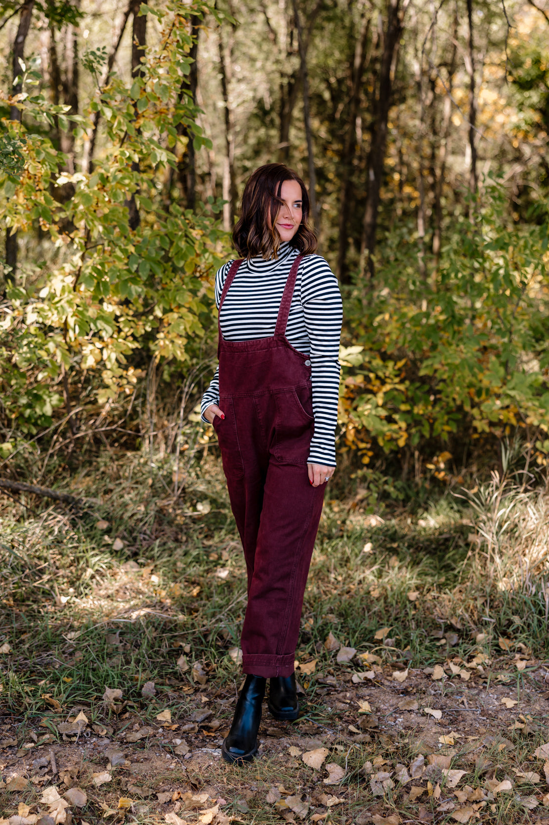 Parks Square Neck Denim Overalls | Mahogany