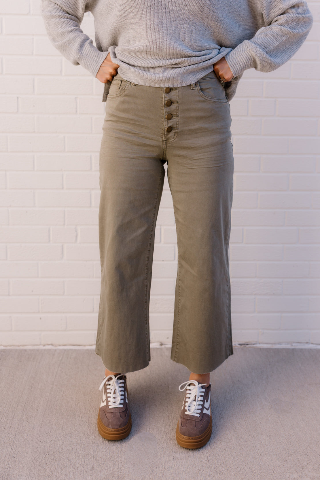 Penny Button Front Wide Leg Pant | Faded Olive