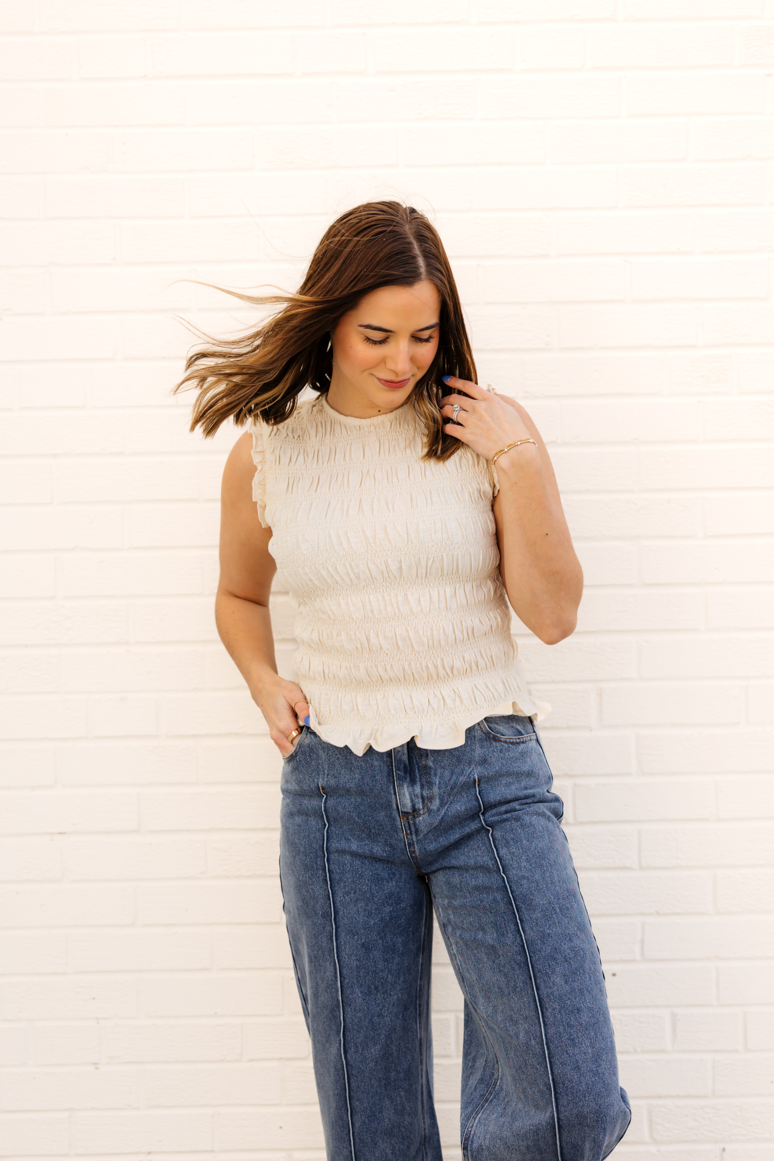 Zara Smocked Top | Cream