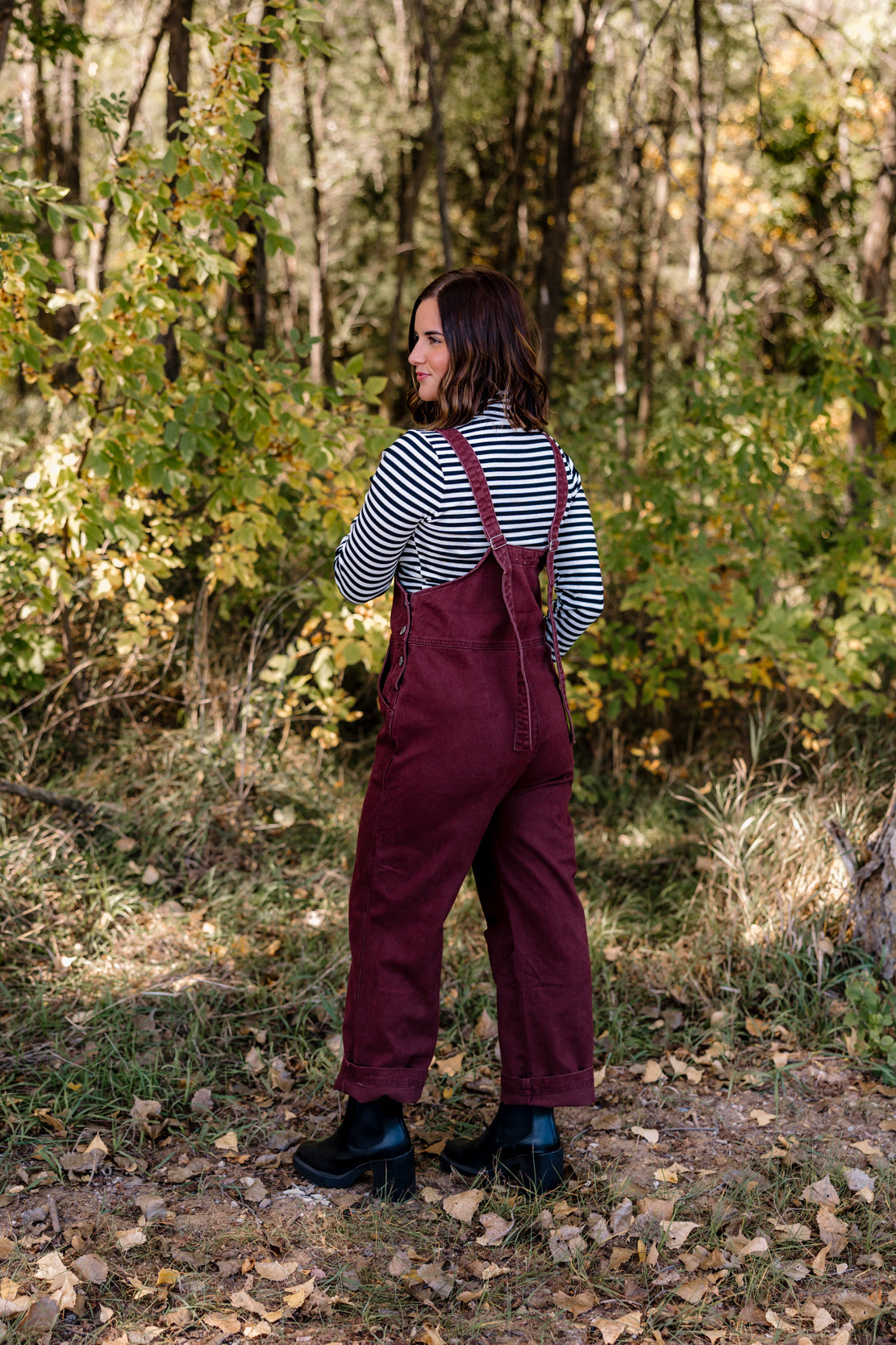 Parks Square Neck Denim Overalls | Mahogany