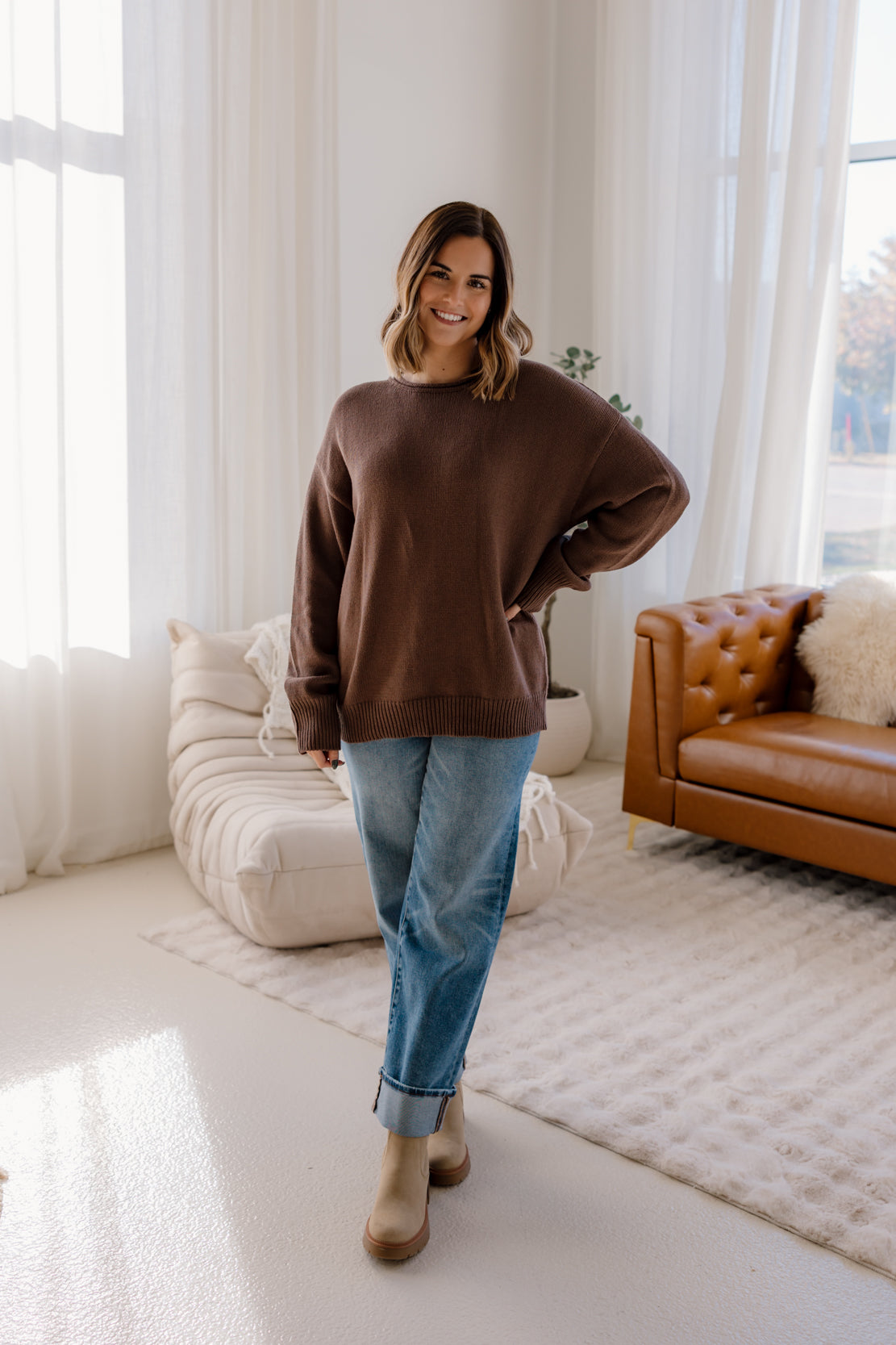 Kingsley Oversized Roll Neck Sweater | Chestnut