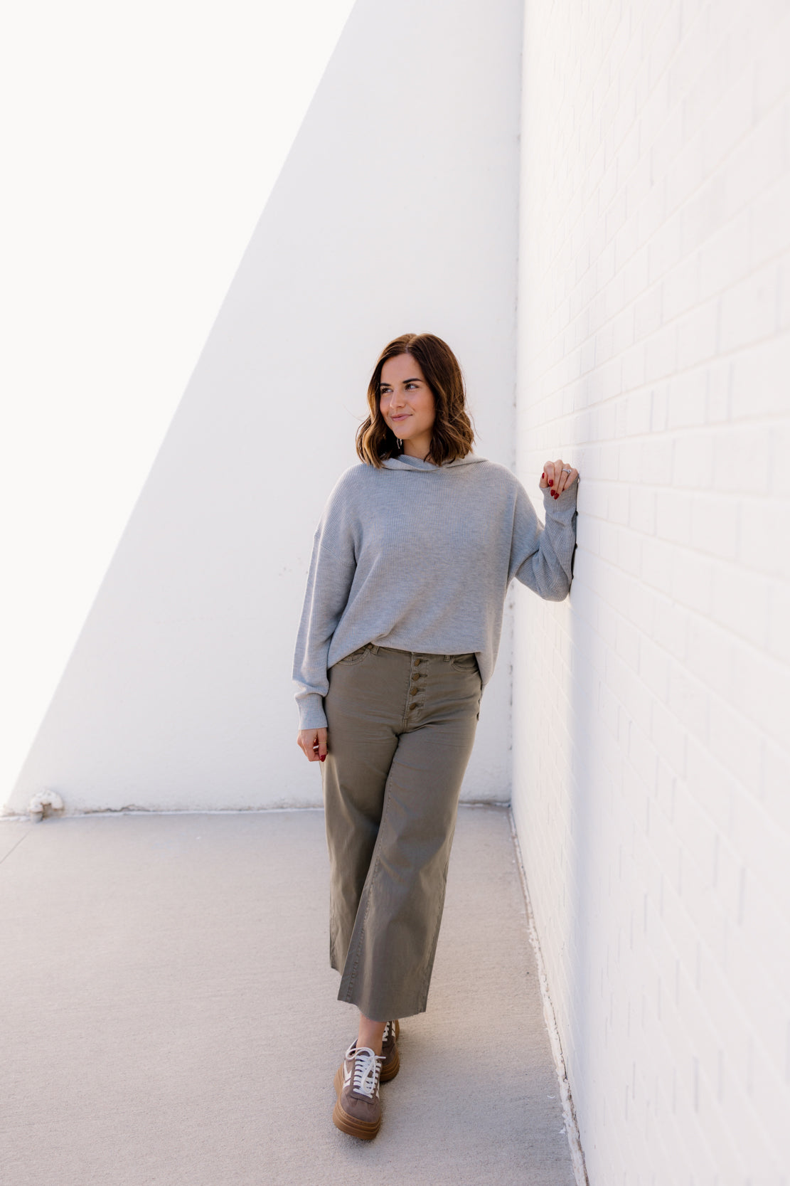Penny Button Front Wide Leg Pant | Faded Olive