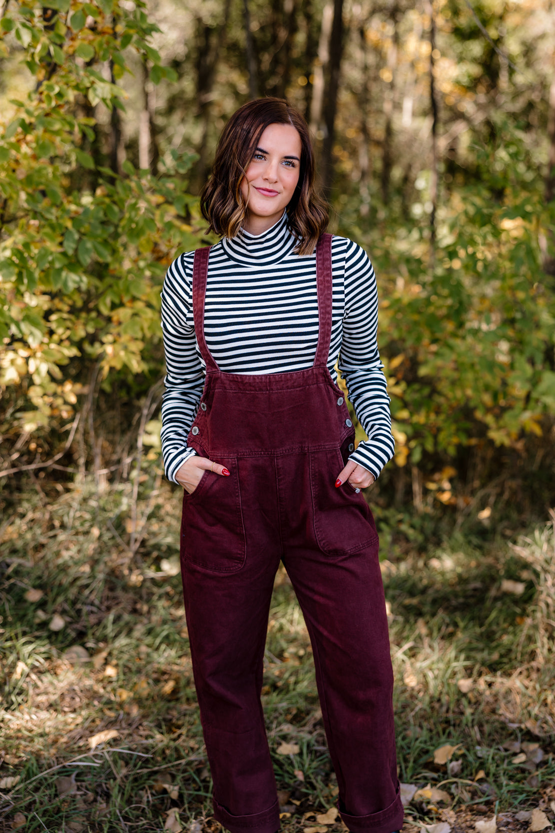 Parks Square Neck Denim Overalls | Mahogany