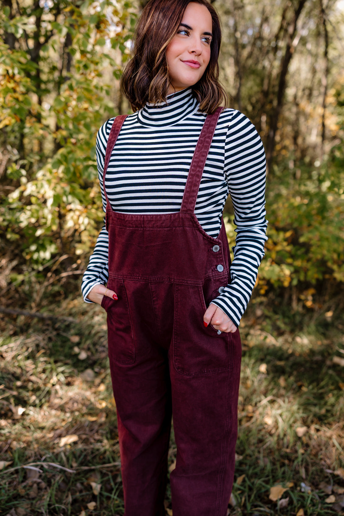 Parks Square Neck Denim Overalls | Mahogany