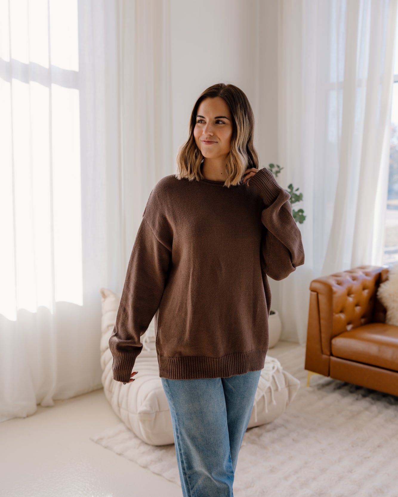 Kingsley Oversized Roll Neck Sweater | Chestnut