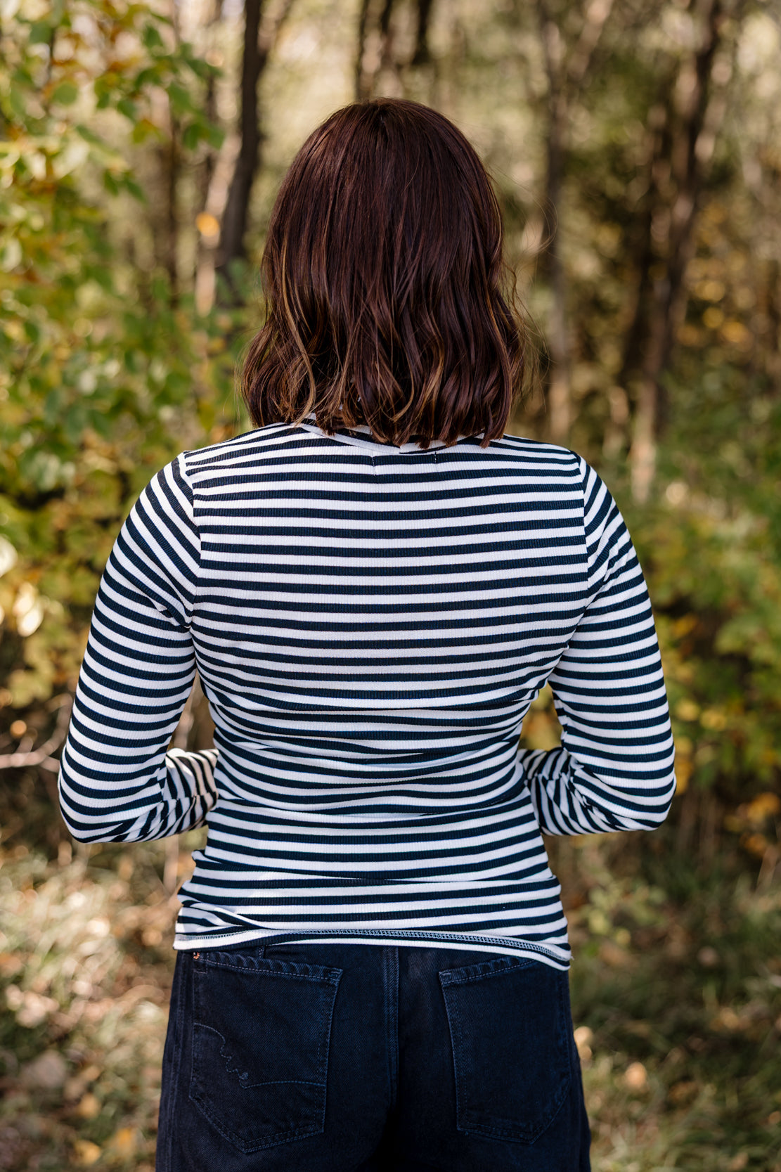 Katie Striped Turtleneck Top | Black