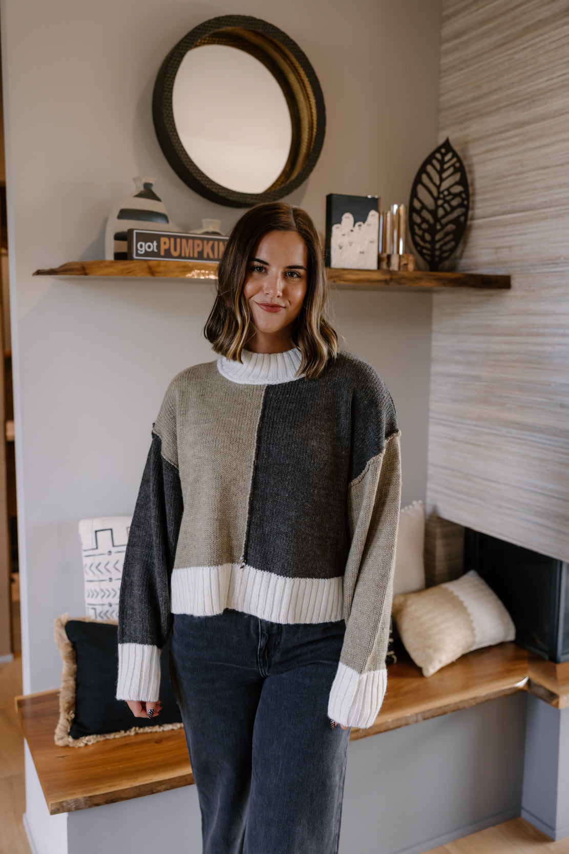 Sammy Color Block Sweater | Olive/Charcoal