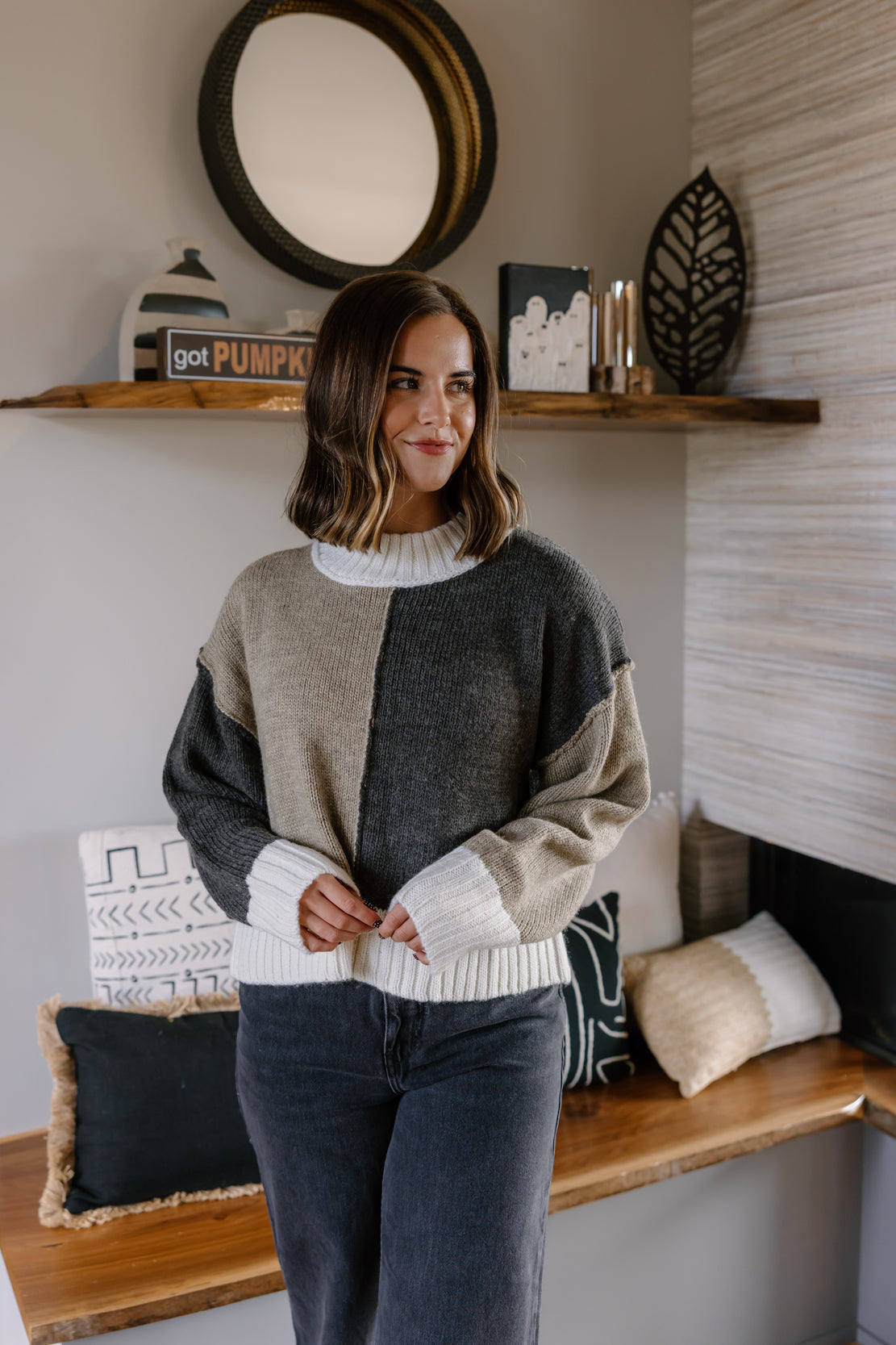 Sammy Color Block Sweater | Olive/Charcoal