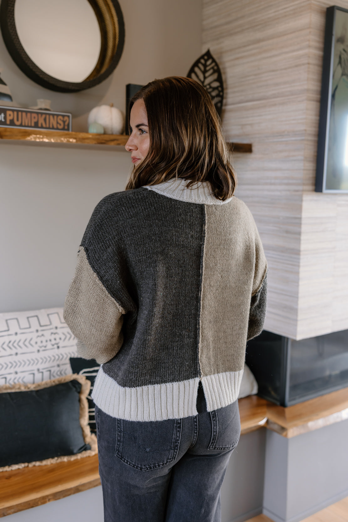 Sammy Color Block Sweater | Olive/Charcoal