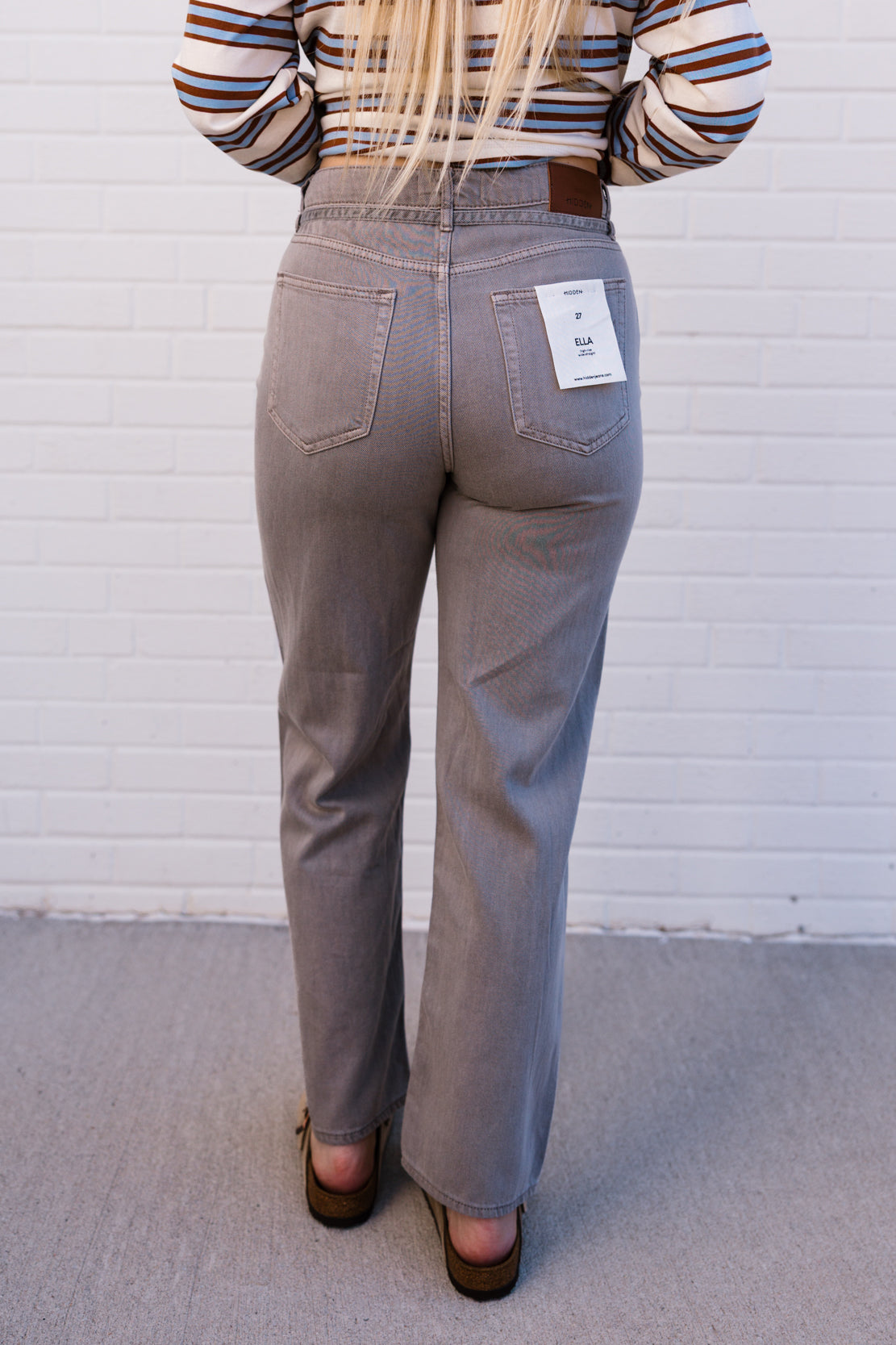Ella High Rise Tie Waist Straight Leg Jean | Gravel