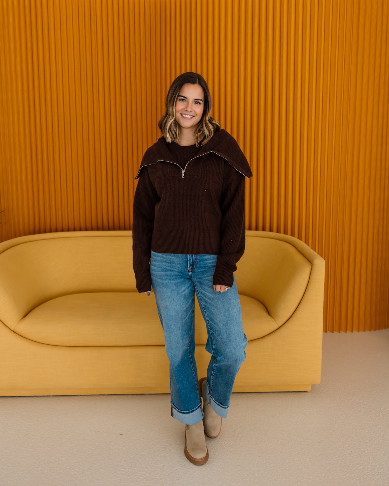Josie Half Zip Pullover | Dark Brown