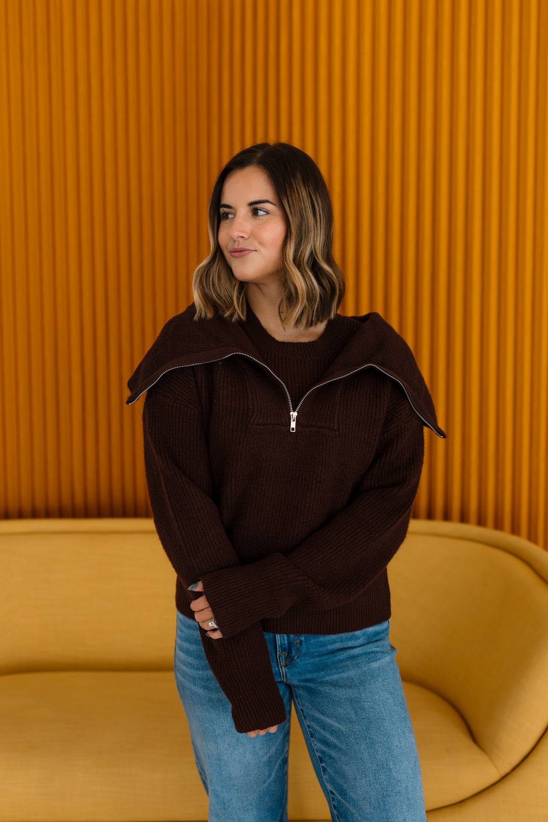 Josie Half Zip Pullover | Dark Brown