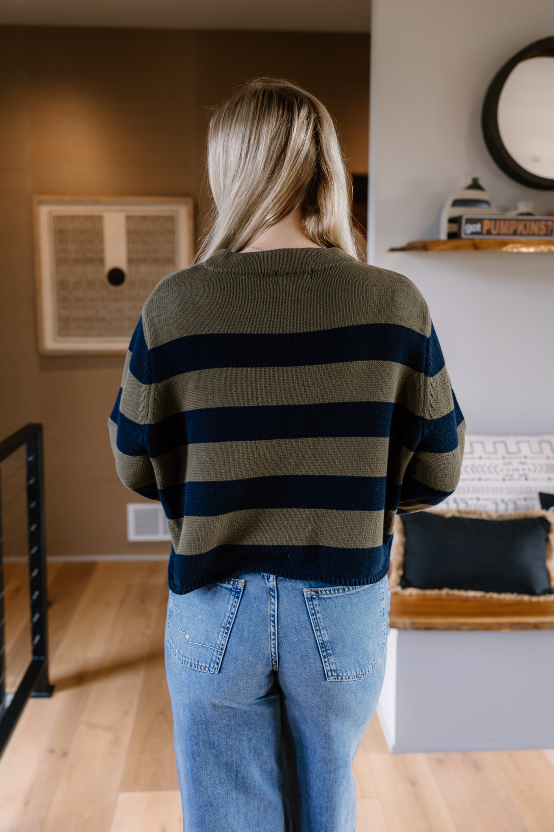Faye Striped Knit Sweater | Navy/Olive