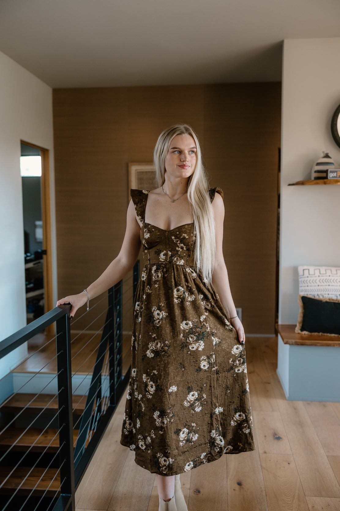 Leah Floral Midi Dress | Brown Multi