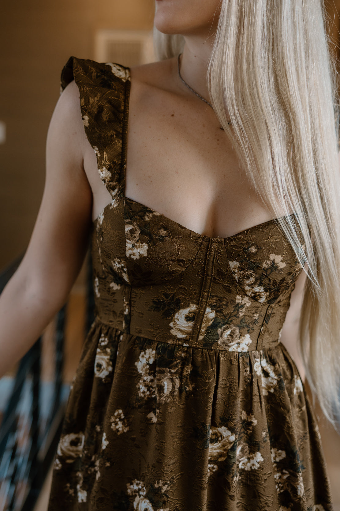 Leah Floral Midi Dress | Brown Multi