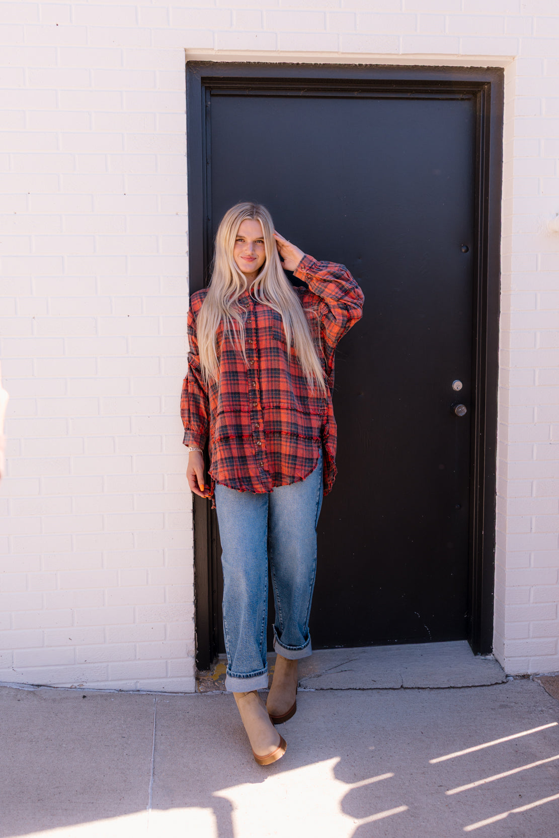 Kenzie Oversized Plaid Tunic | Pinkish coral