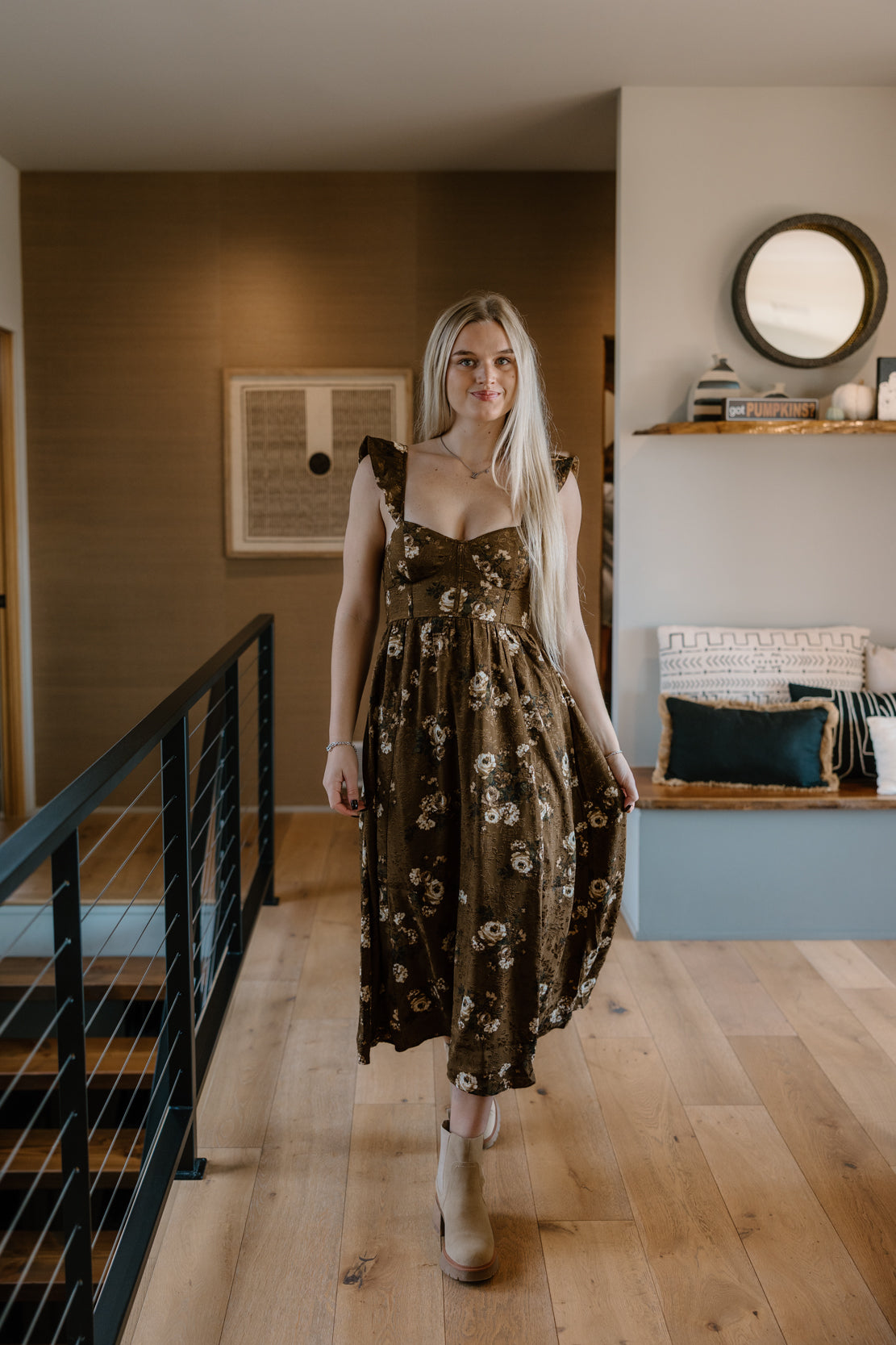 Leah Floral Midi Dress | Brown Multi