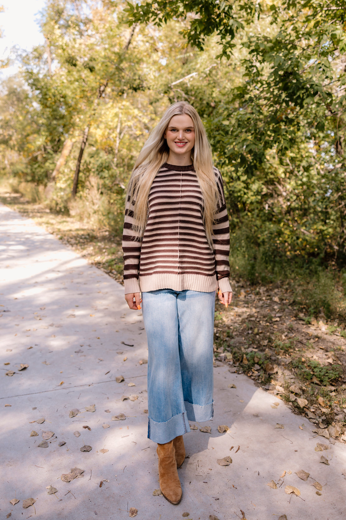 Kendall Contrast Striped Sweater | Brown
